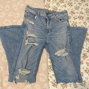 American Eagle Outfitters Women's Light Blue Distressed Flare Jeans